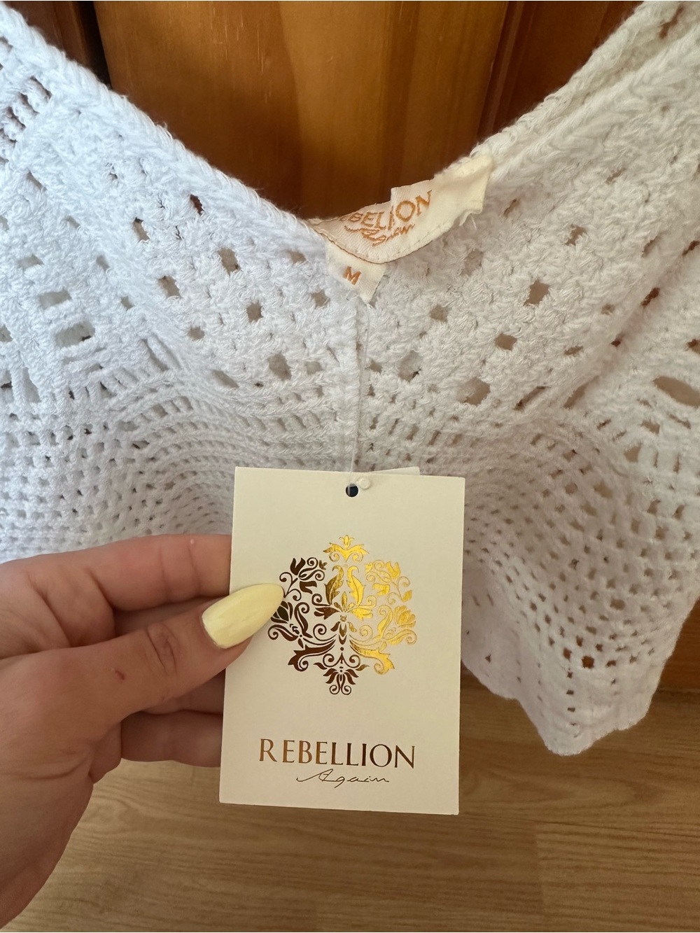 Rebellion Again White Crochet Knit Tank Top / Swimsuit Cover Up – Size Medium - Picture 3 of 6
